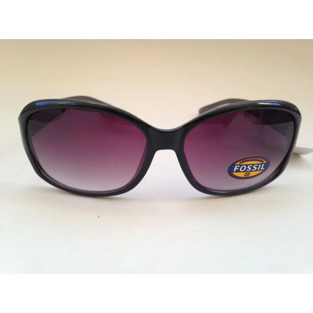 Fossil FW20 Oval Wrap Sunglasses Women's Black Frame Purple Gray Gradient Lens