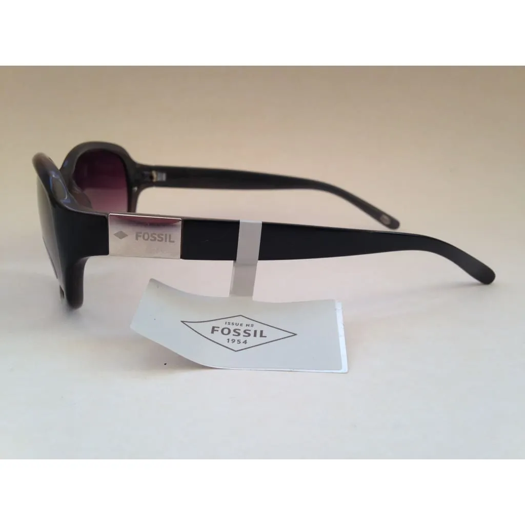 Fossil FW20 Oval Wrap Sunglasses Women's Black Frame Purple Gray Gradient Lens