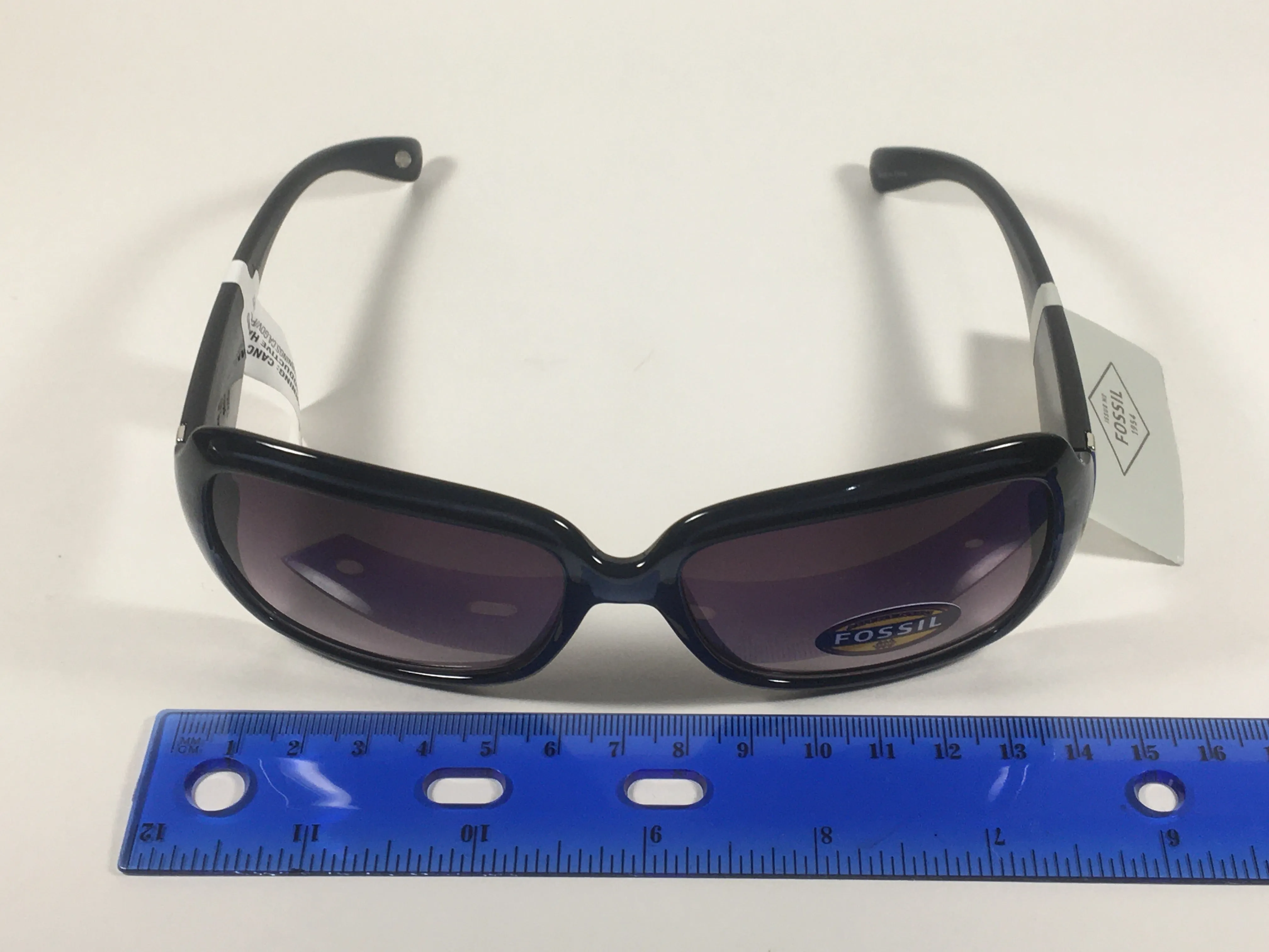 Fossil Oval Wrap Sunglasses FW2 Dark Blue Green Face Black Frame Smoke Gray Gradient Lens
