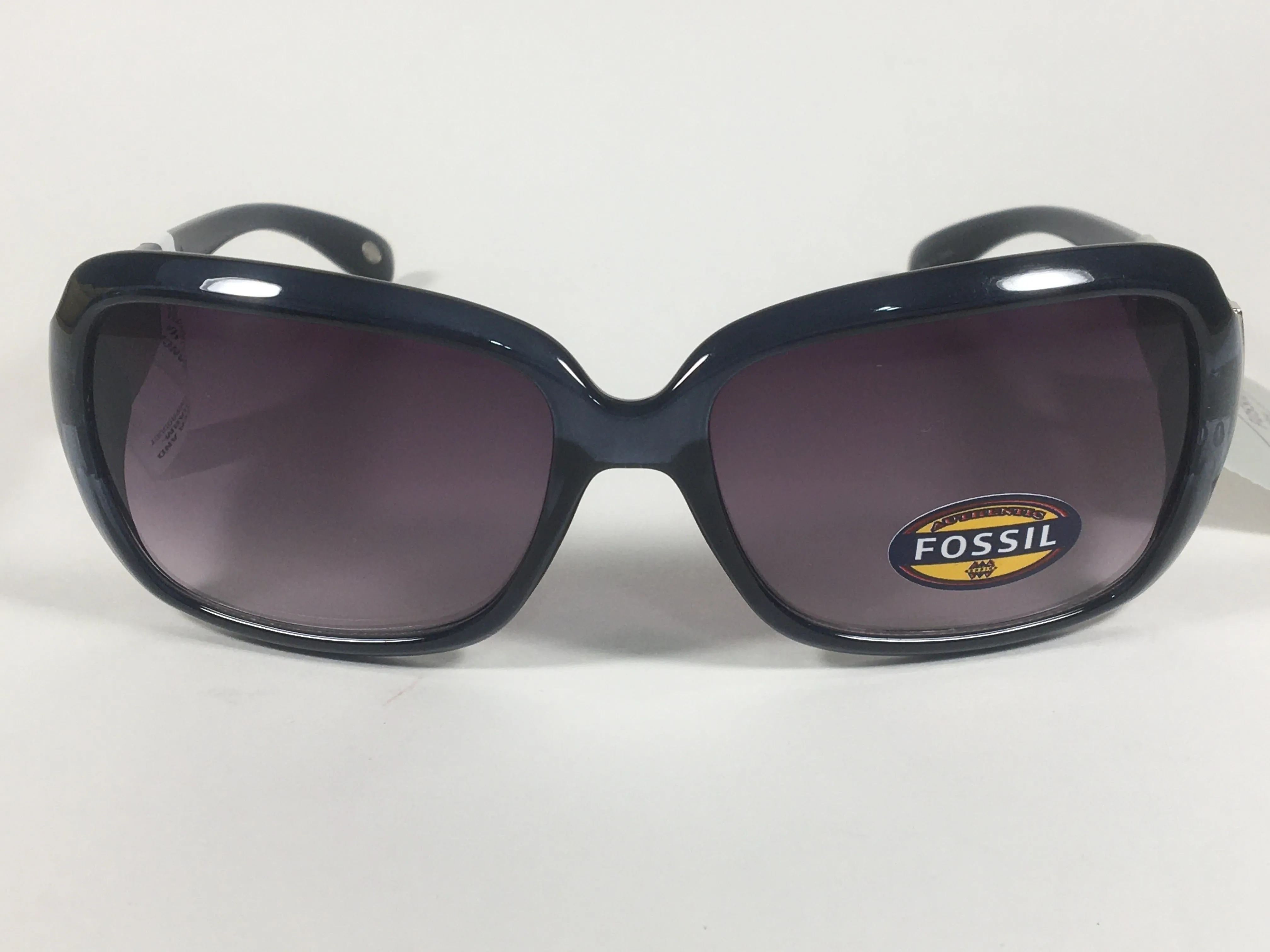 Fossil Oval Wrap Sunglasses FW2 Dark Blue Green Face Black Frame Smoke Gray Gradient Lens