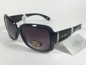 Fossil Oval Wrap Sunglasses FW2 Dark Blue Green Face Black Frame Smoke Gray Gradient Lens