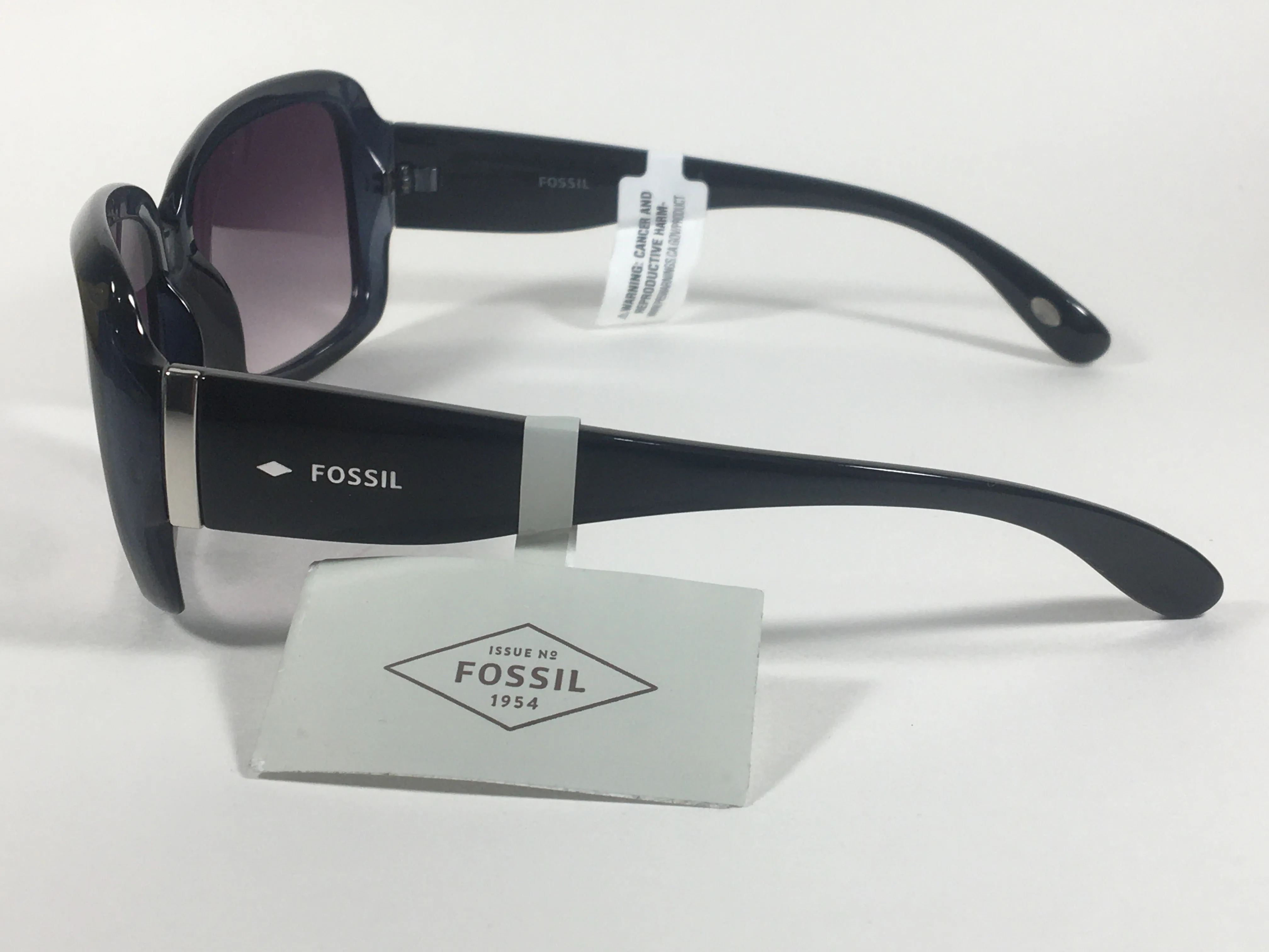 Fossil Oval Wrap Sunglasses FW2 Dark Blue Green Face Black Frame Smoke Gray Gradient Lens