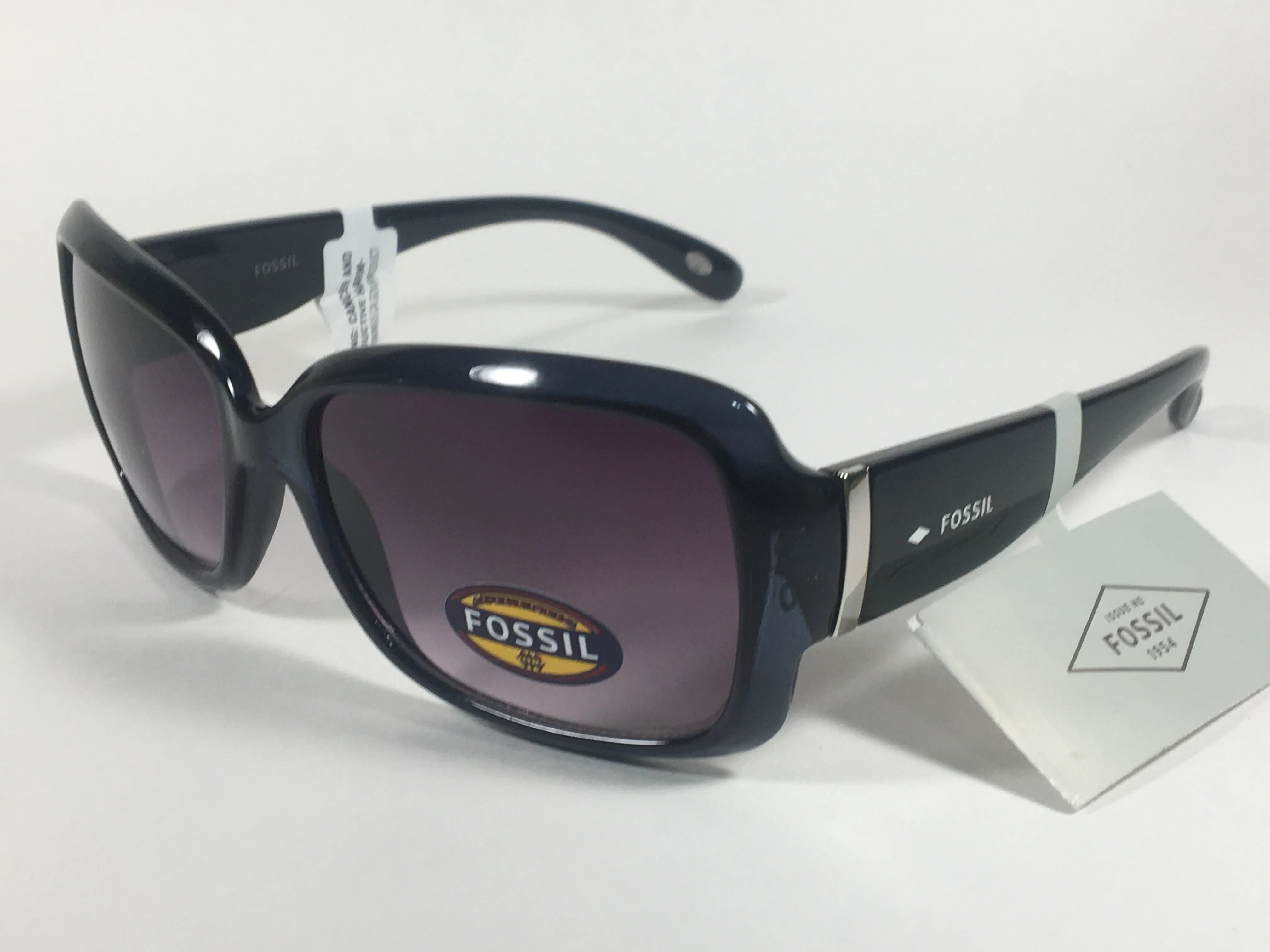 Fossil Oval Wrap Sunglasses FW2 Dark Blue Green Face Black Frame Smoke Gray Gradient Lens