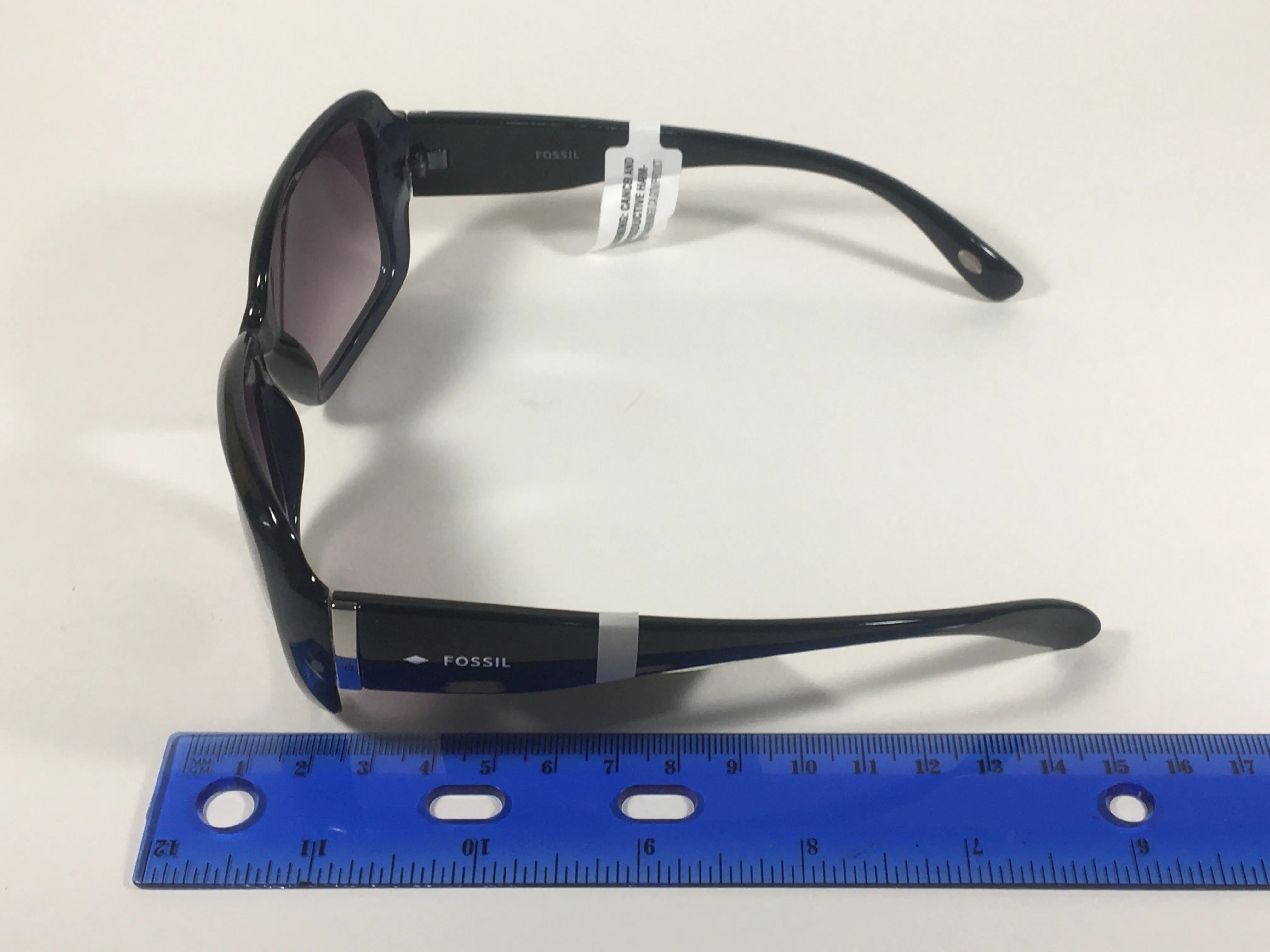 Fossil Oval Wrap Sunglasses FW2 Dark Blue Green Face Black Frame Smoke Gray Gradient Lens