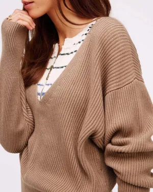Free People Allure Sweet Sweater in Taupe