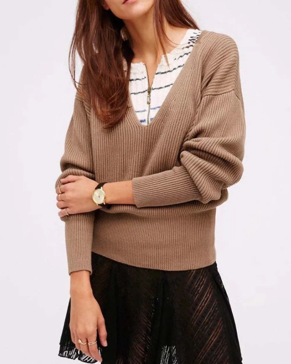 Free People Allure Sweet Sweater in Taupe