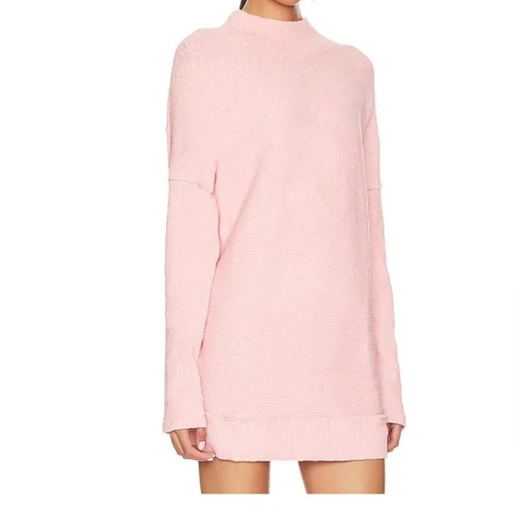 Free People Casey Tunic Heart Haze Women’s Large Knit Sweater Ribbed  Mock Neck