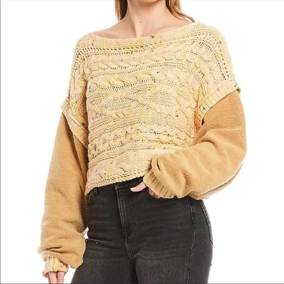 Free People Honey Cable Knit Sweater Honeycomb