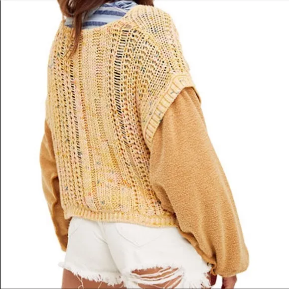Free People Honey Cable Knit Sweater Honeycomb