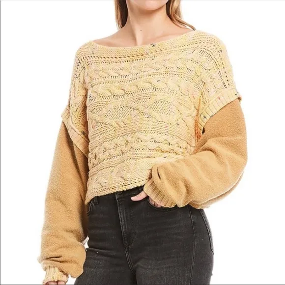 Free People Honey Cable Knit Sweater Honeycomb
