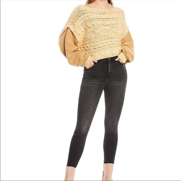Free People Honey Cable Knit Sweater Honeycomb