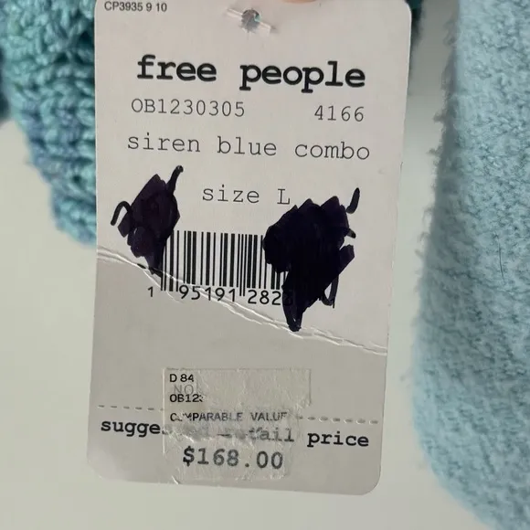 Free People Honey Knit Siren Blue Combo Oversized Baggy Sweater Colorful Hippie