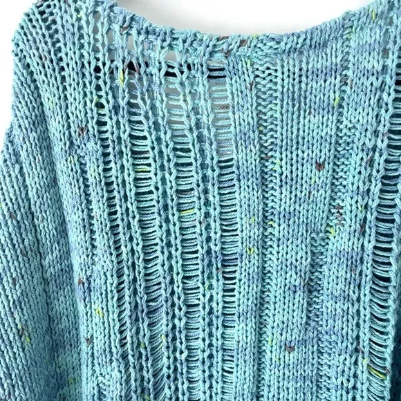 Free People Honey Knit Siren Blue Combo Oversized Baggy Sweater Colorful Hippie