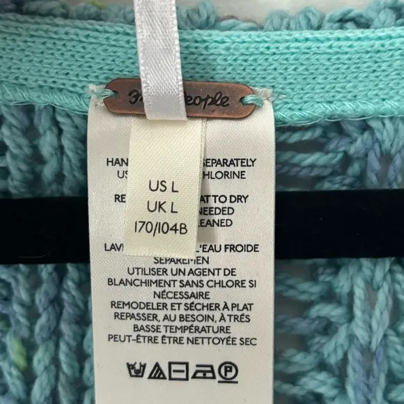 Free People Honey Knit Siren Blue Combo Oversized Baggy Sweater Colorful Hippie