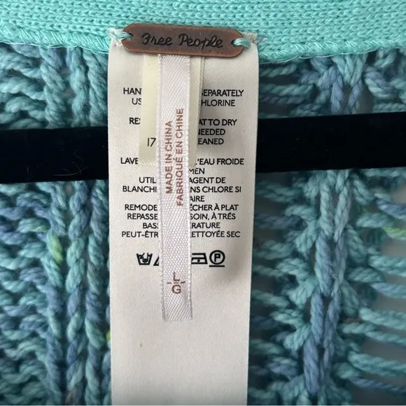Free People Honey Knit Siren Blue Combo Oversized Baggy Sweater Colorful Hippie