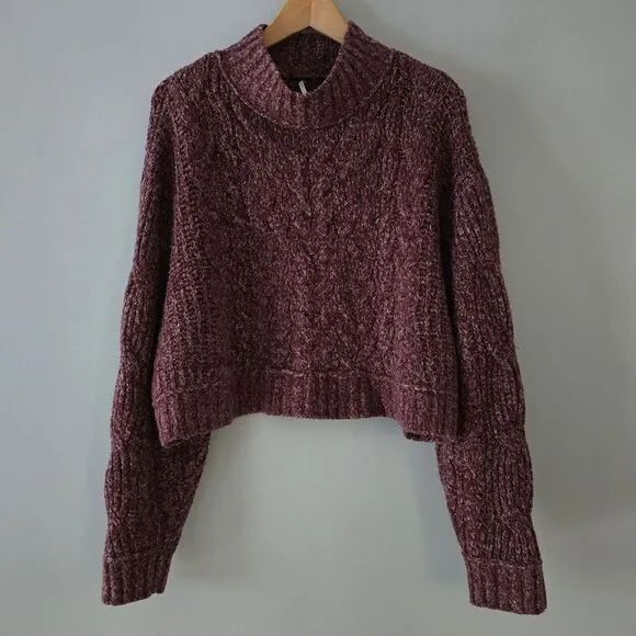 Free People Merry Go Round Cable-Knit Sweater In Very Berry Size L