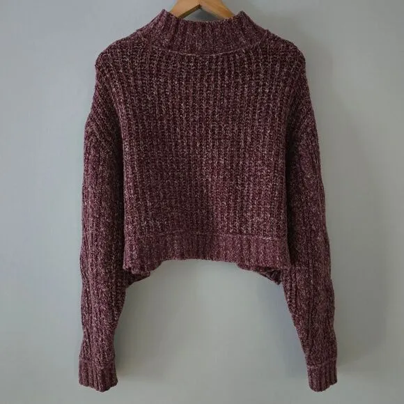 Free People Merry Go Round Cable-Knit Sweater In Very Berry Size L