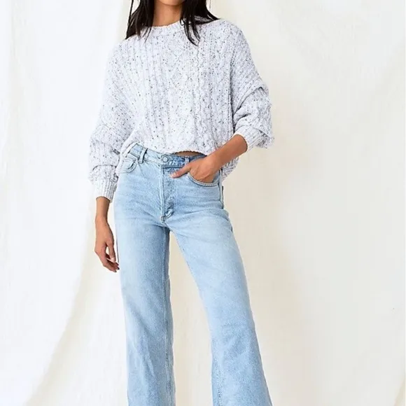 FREE PEOPLE On Your Side Pullover cropped knit  sweater size XL