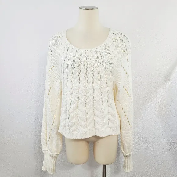 Free People Sandre pullover sweater ivory cable knit cropped size large