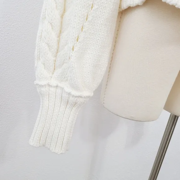 Free People Sandre pullover sweater ivory cable knit cropped size large