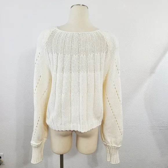 Free People Sandre pullover sweater ivory cable knit cropped size large
