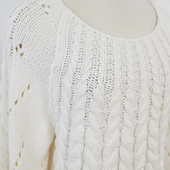 Free People Sandre pullover sweater ivory cable knit cropped size large