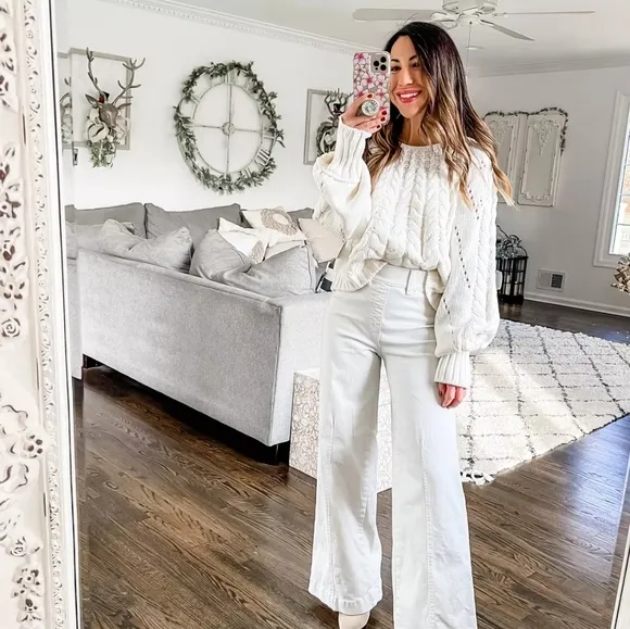 Free People Sandre pullover sweater ivory cable knit cropped size large