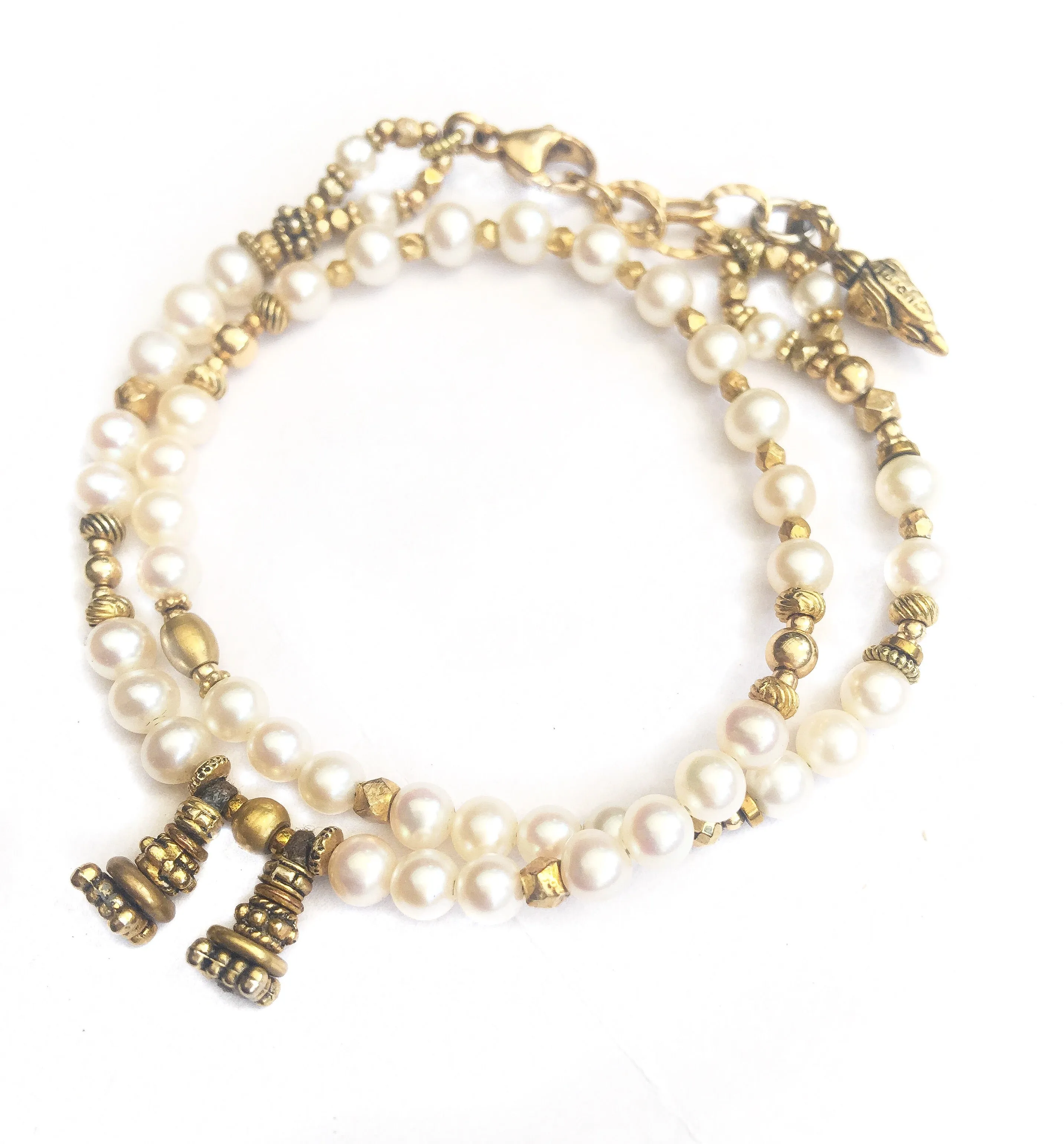 Freshwater Pearl and Gold Love Wrap Bracelet