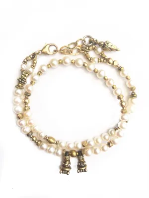 Freshwater Pearl and Gold Love Wrap Bracelet