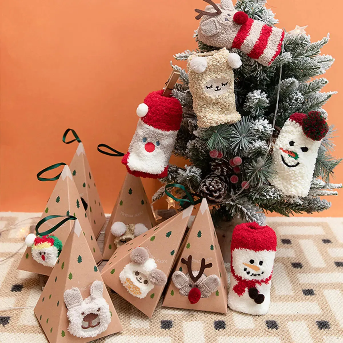 Frosty the Snowman Triangle Box Gift Fuzzy Socks