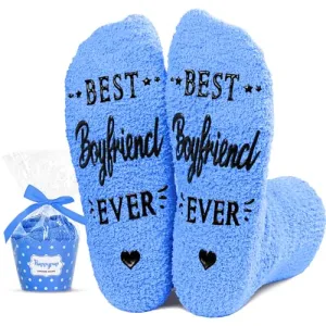 Funny Boyfriend Gifts Valentines Day, Romantic Gift For Boyfriend, Novelty Fuzzy Boyfriend Socks with Funny Saying Best Boyfriend Ever