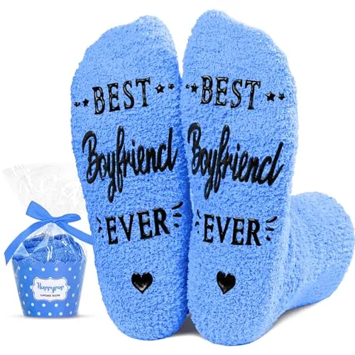 Funny Boyfriend Gifts Valentines Day, Romantic Gift For Boyfriend, Novelty Fuzzy Boyfriend Socks with Funny Saying Best Boyfriend Ever