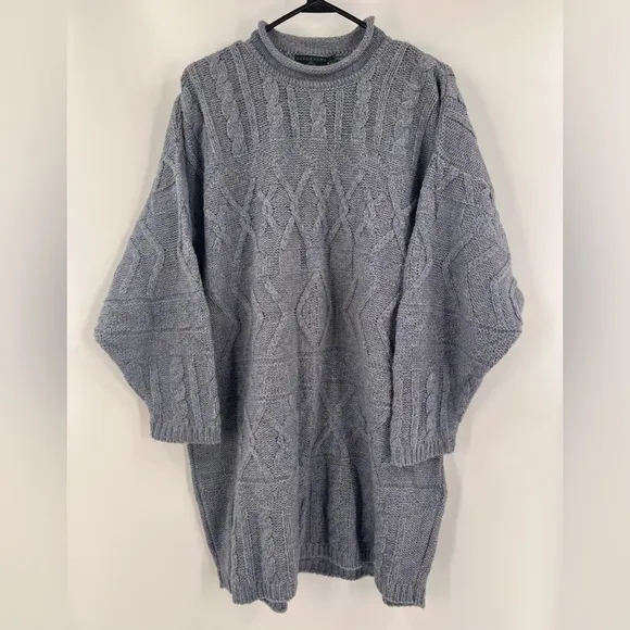 Gaeltarra Ireland Cable Knit‎ Crew Neck Wool Sweater Blue Size Large