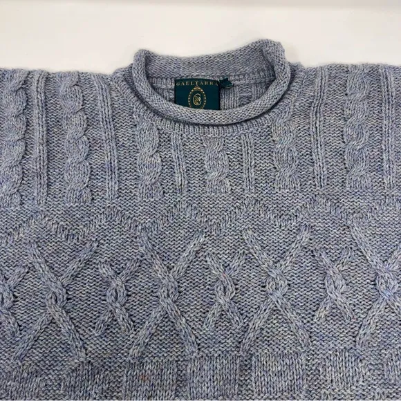 Gaeltarra Ireland Cable Knit‎ Crew Neck Wool Sweater Blue Size Large