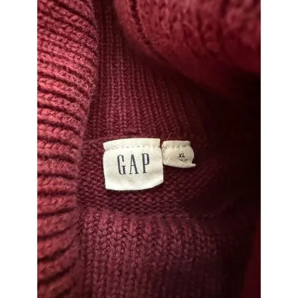 Gap Women's Red 100% Cotton Cable-Knit Turtleneck Sweater Size XL