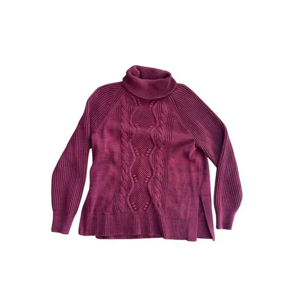 Gap Women's Red 100% Cotton Cable-Knit Turtleneck Sweater Size XL