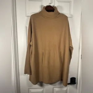 Garnet Hill Oversized Turtleneck Sweater Wool Cashmere Blend Tan Size Large