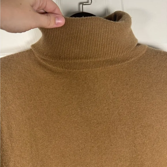 Garnet Hill Oversized Turtleneck Sweater Wool Cashmere Blend Tan Size Large