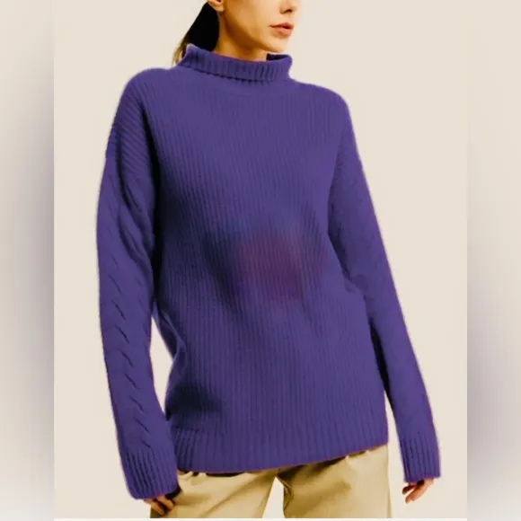 Gentle Herd Oversized Cashmere Turtleneck Sweater Purple XL