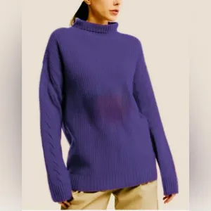 Gentle Herd Oversized Cashmere Turtleneck Sweater Purple XL
