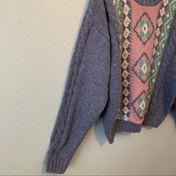 Gina Peters Vintage Fairy Kei Geometric Floral Cable Knit Sweater
