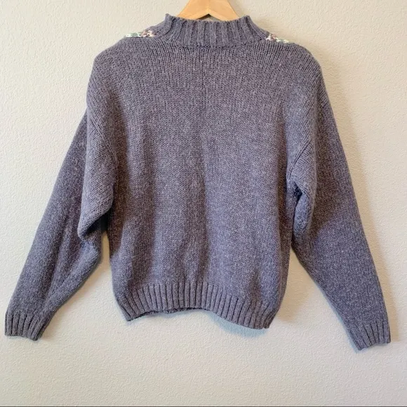 Gina Peters Vintage Fairy Kei Geometric Floral Cable Knit Sweater