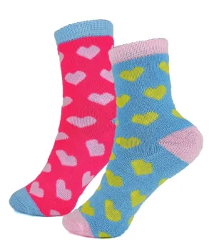 Girls 2 Pack Hearts Patterned Thermal Socks