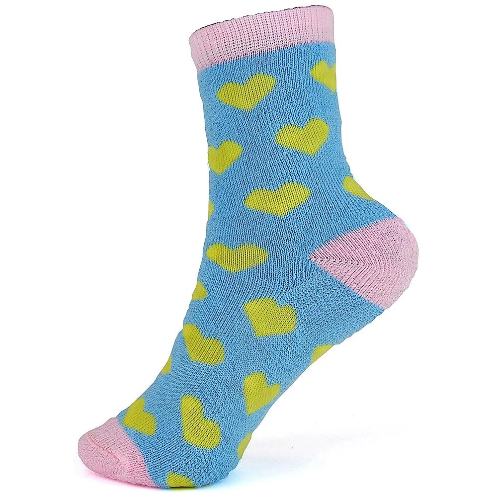 Girls 2 Pack Hearts Patterned Thermal Socks