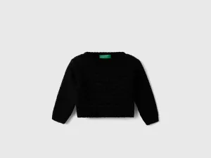 Girl's Cropped Fit Round Neck Cable Knit Sweater