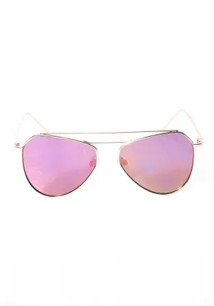 Gold Framed Aviator Sunglasses with Pink Mirrored Lenses