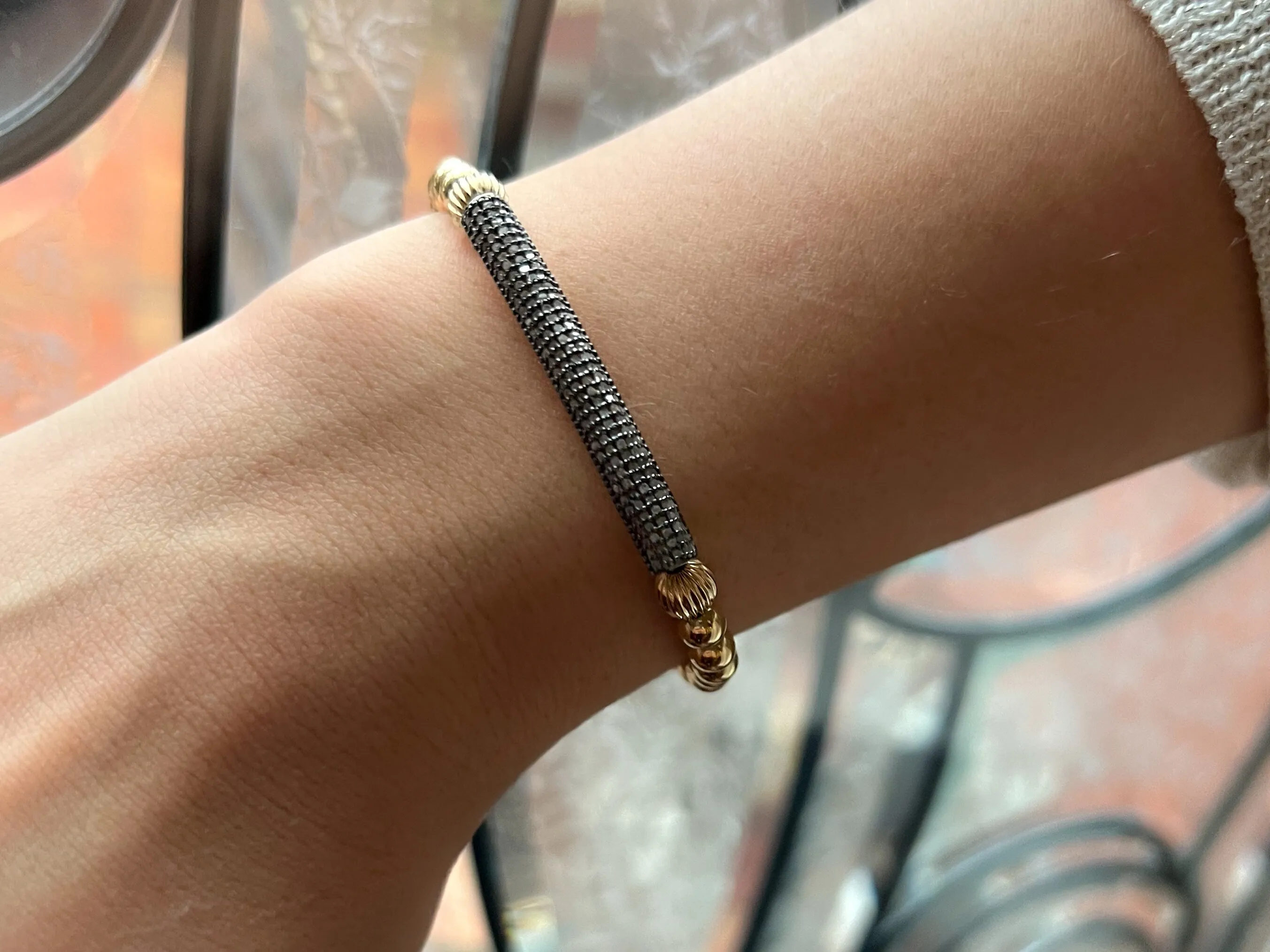 Gold Pave Diamond Bar Bracelet