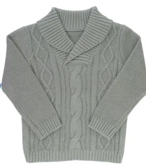 Gray Cable Knit Shawl Collar Sweater