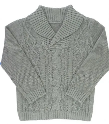 Gray Cable Knit Shawl Collar Sweater