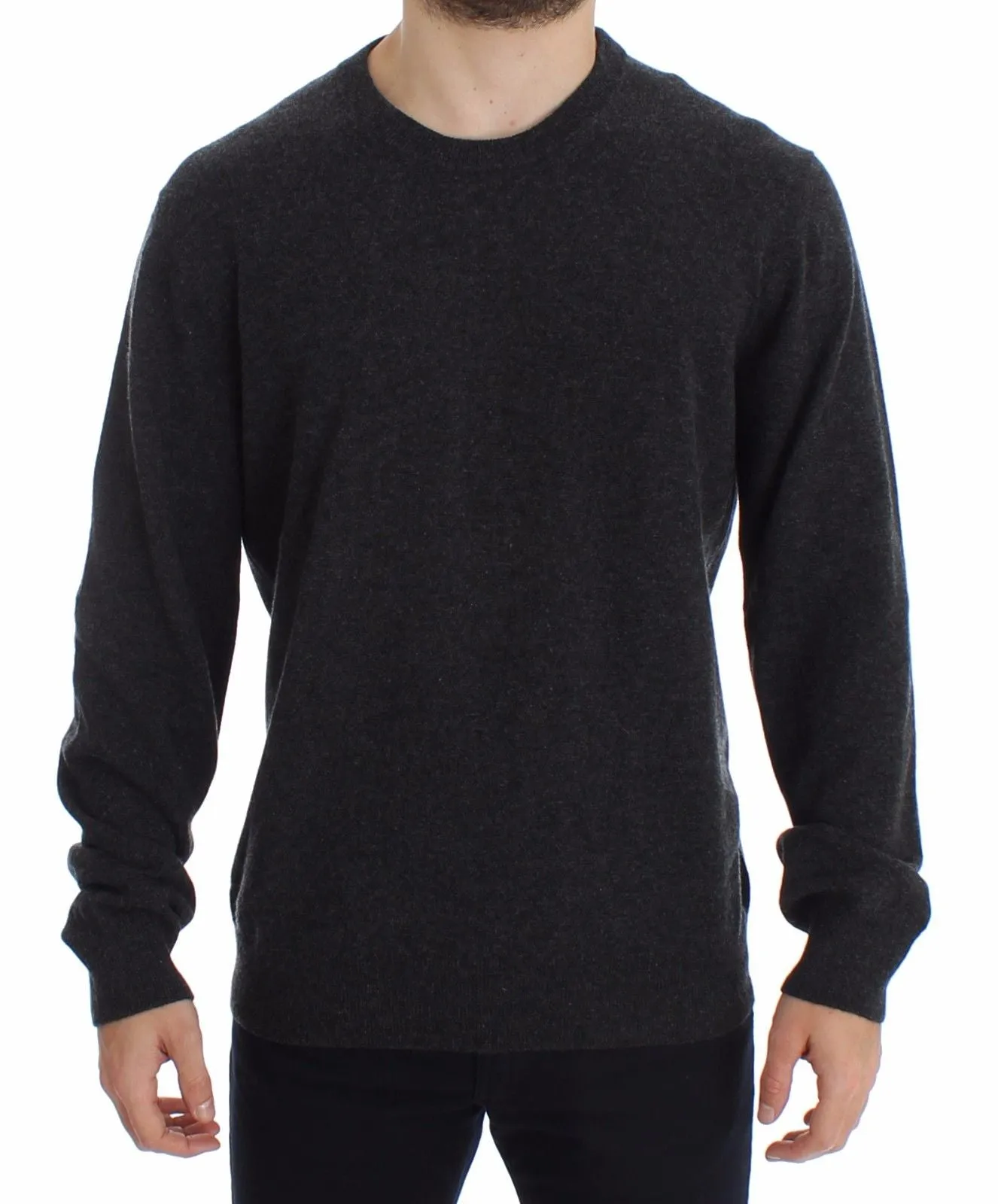 Gray Cashmere Crew-neck Sweater Pullover Top